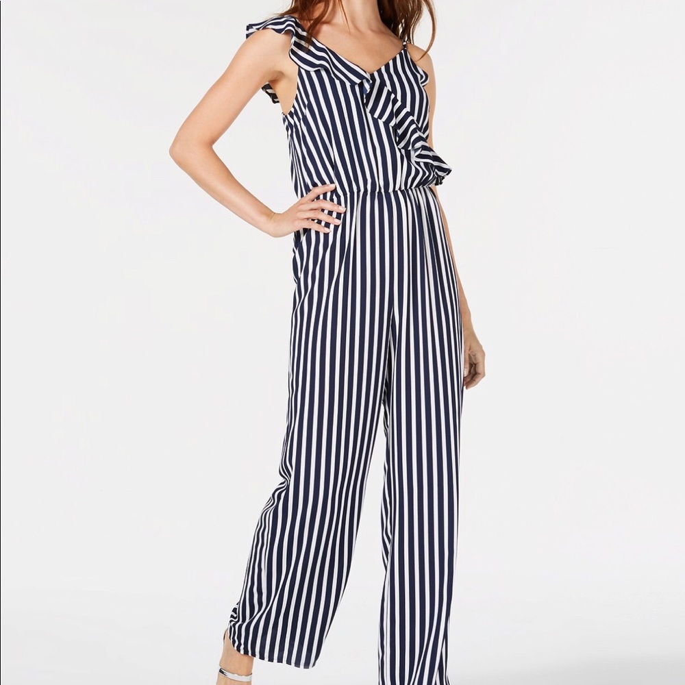 Bar III Striped Ruffle Jumpsuit